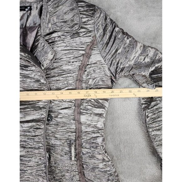 Misko Jacket Womens Medium Silver Snap Belted Long Sleeve Crinkled Retro 90s Y2K - Picture 5 of 10